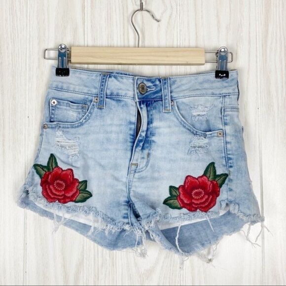 American Eagle Outfitters Pants - American Eagle | Distressed Embroidered Hi Rise Shorties Size 2